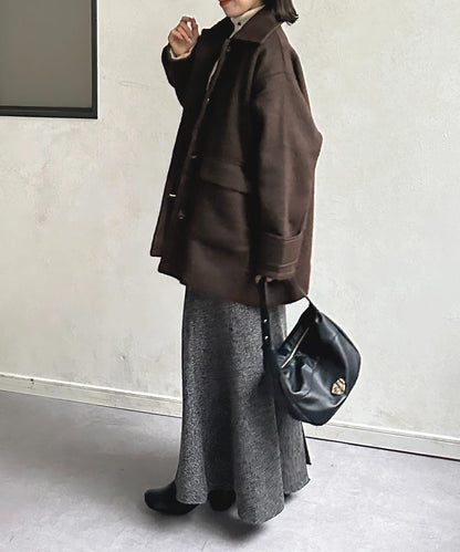 翻領長毛中長款大衣