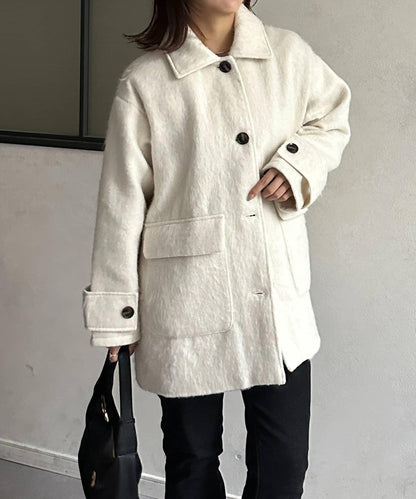 翻領長毛中長款大衣