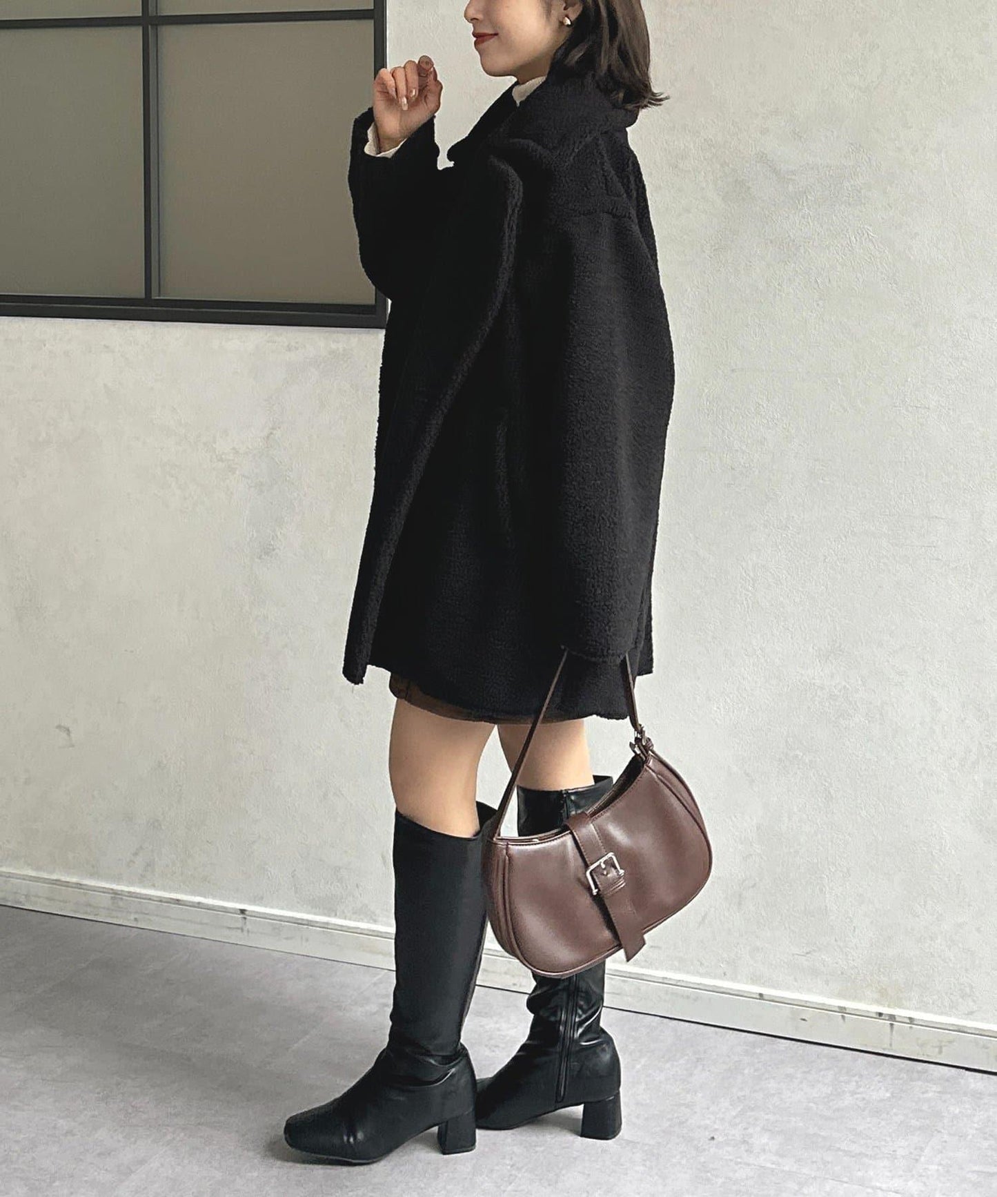 F羊羔絨中長款雙排扣大衣