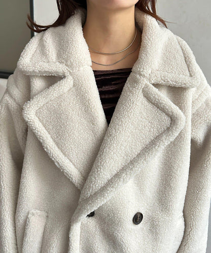 F羊羔絨中長款雙排扣大衣