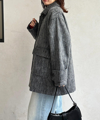 翻領長毛中長款大衣