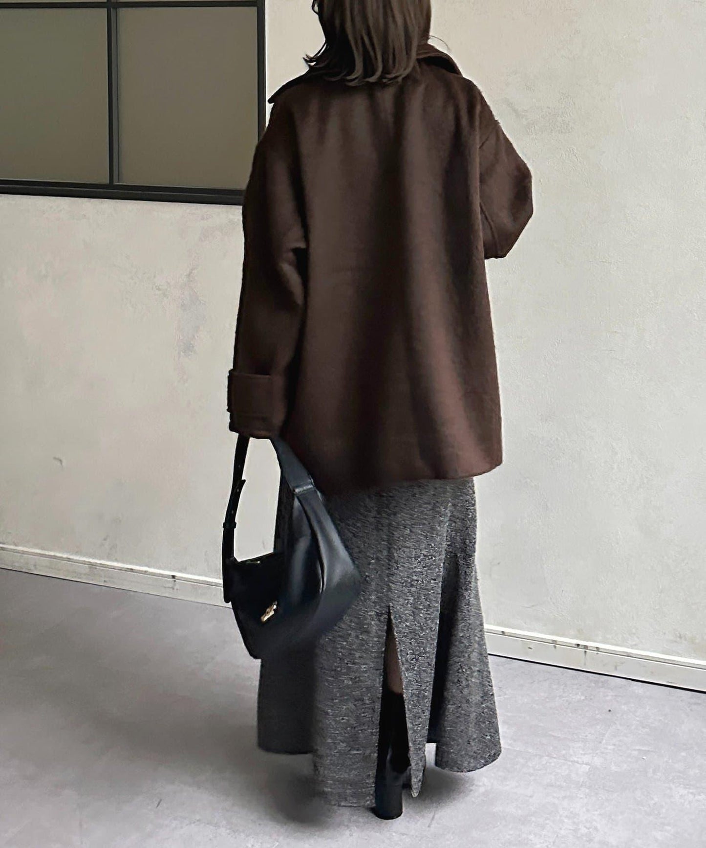 翻領長毛中長款大衣