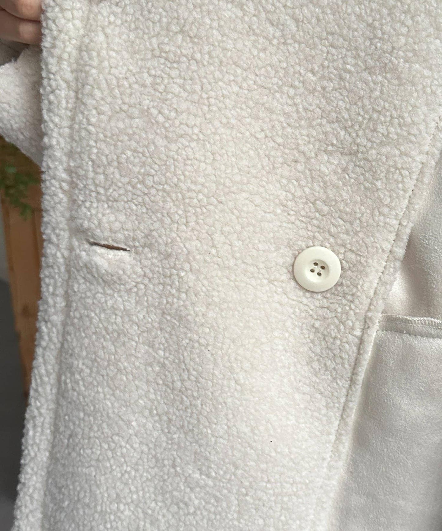 F羊羔絨中長款雙排扣大衣