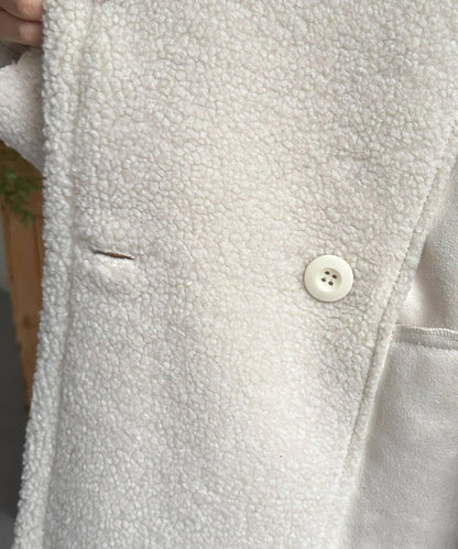 F羊羔絨中長款雙排扣大衣