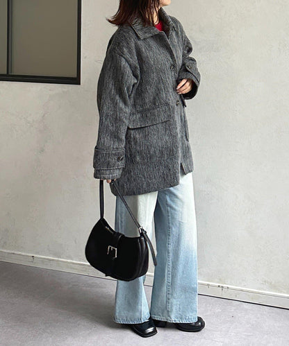 翻領長毛中長款大衣