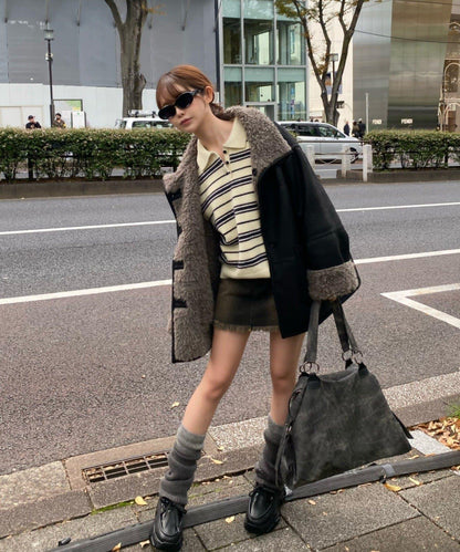 雙面穿仿羊羔毛大衣