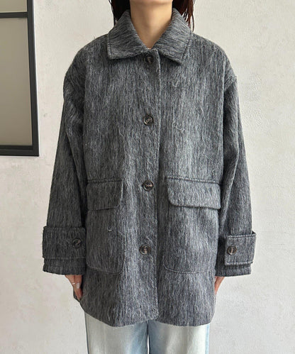 翻領長毛中長款大衣