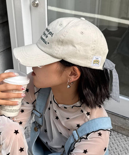 ★【HELLO.SANFRANCISCO/ハローサンフランシスコ】字母標語刺繡蝴蝶結棒球帽