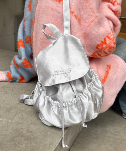 H.S徽標刺繡緞面雙肩包