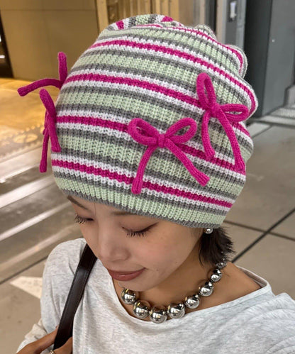 ★【HELLO.SANFRANCISCO/ハローサンフランシスコ】帶蝴蝶結多色條紋針織帽
