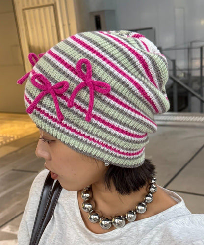 ★【HELLO.SANFRANCISCO/ハローサンフランシスコ】帶蝴蝶結多色條紋針織帽