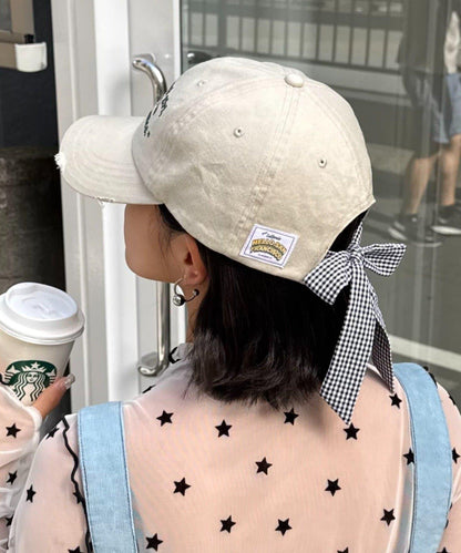 ★【HELLO.SANFRANCISCO/ハローサンフランシスコ】字母標語刺繡蝴蝶結棒球帽