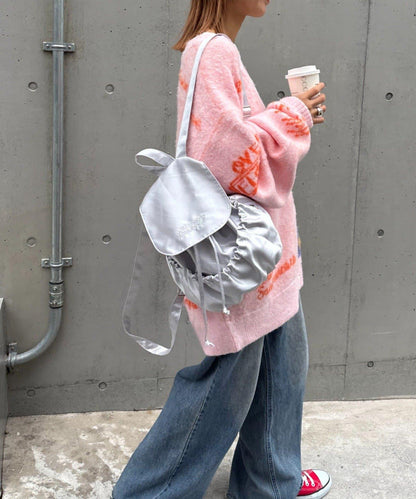 H.S徽標刺繡緞面雙肩包