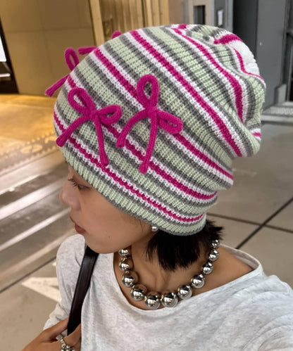 ★【HELLO.SANFRANCISCO/ハローサンフランシスコ】帶蝴蝶結多色條紋針織帽