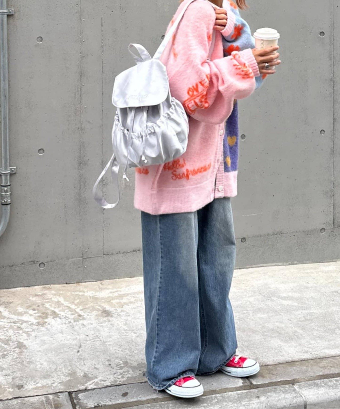 ★【HELLO.SANFRANCISCO/ハローサンフランシスコ】標誌刺繡緞面雙肩包