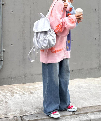 H.S徽標刺繡緞面雙肩包