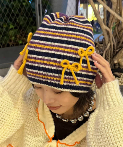 ★【HELLO.SANFRANCISCO/ハローサンフランシスコ】帶蝴蝶結多色條紋針織帽
