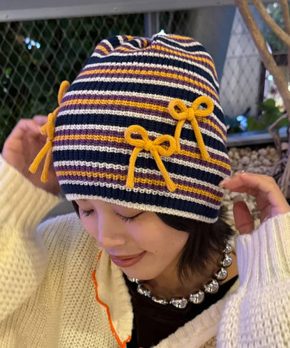 ★【HELLO.SANFRANCISCO/ハローサンフランシスコ】帶蝴蝶結多色條紋針織帽