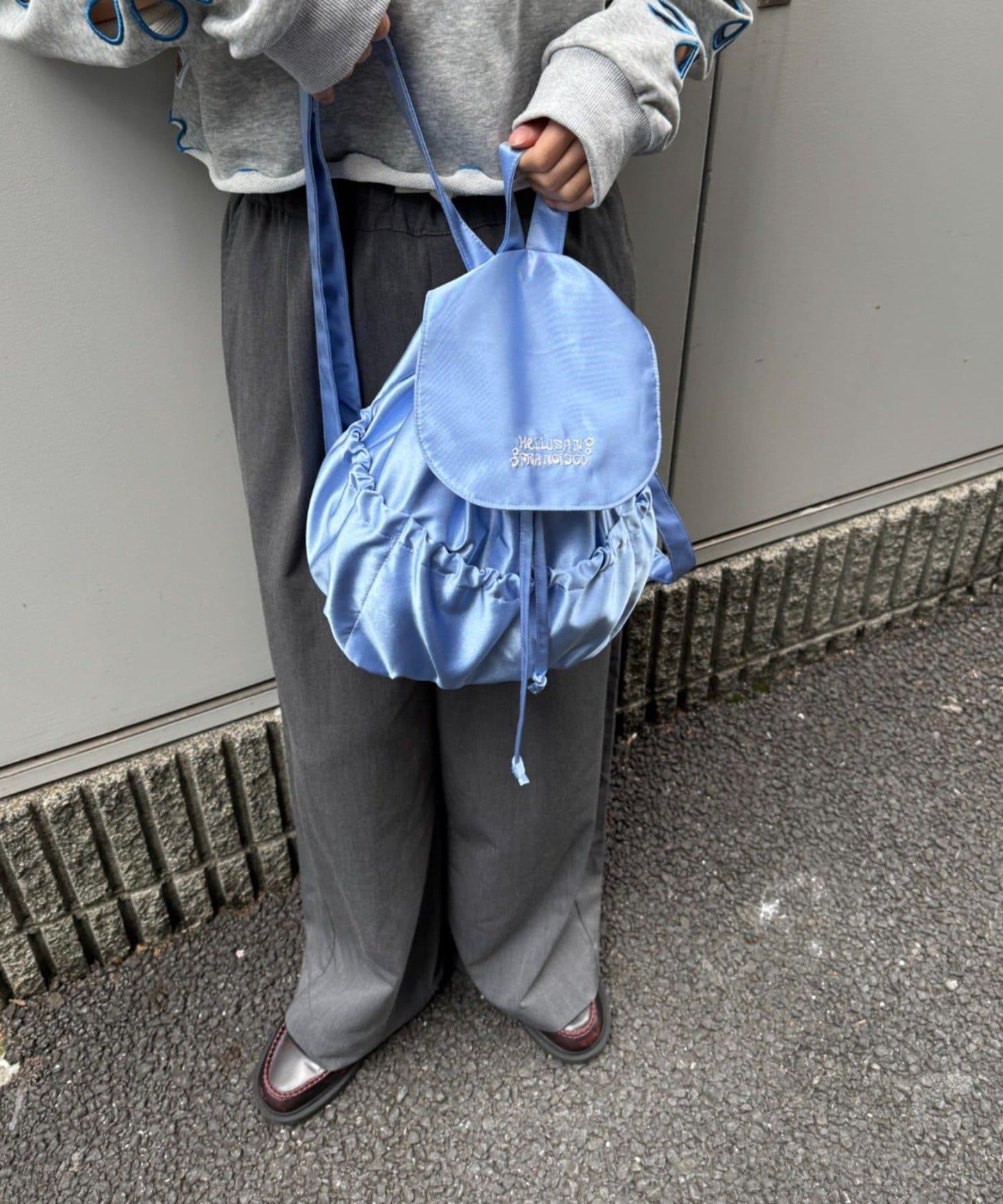 H.S徽標刺繡緞面雙肩包