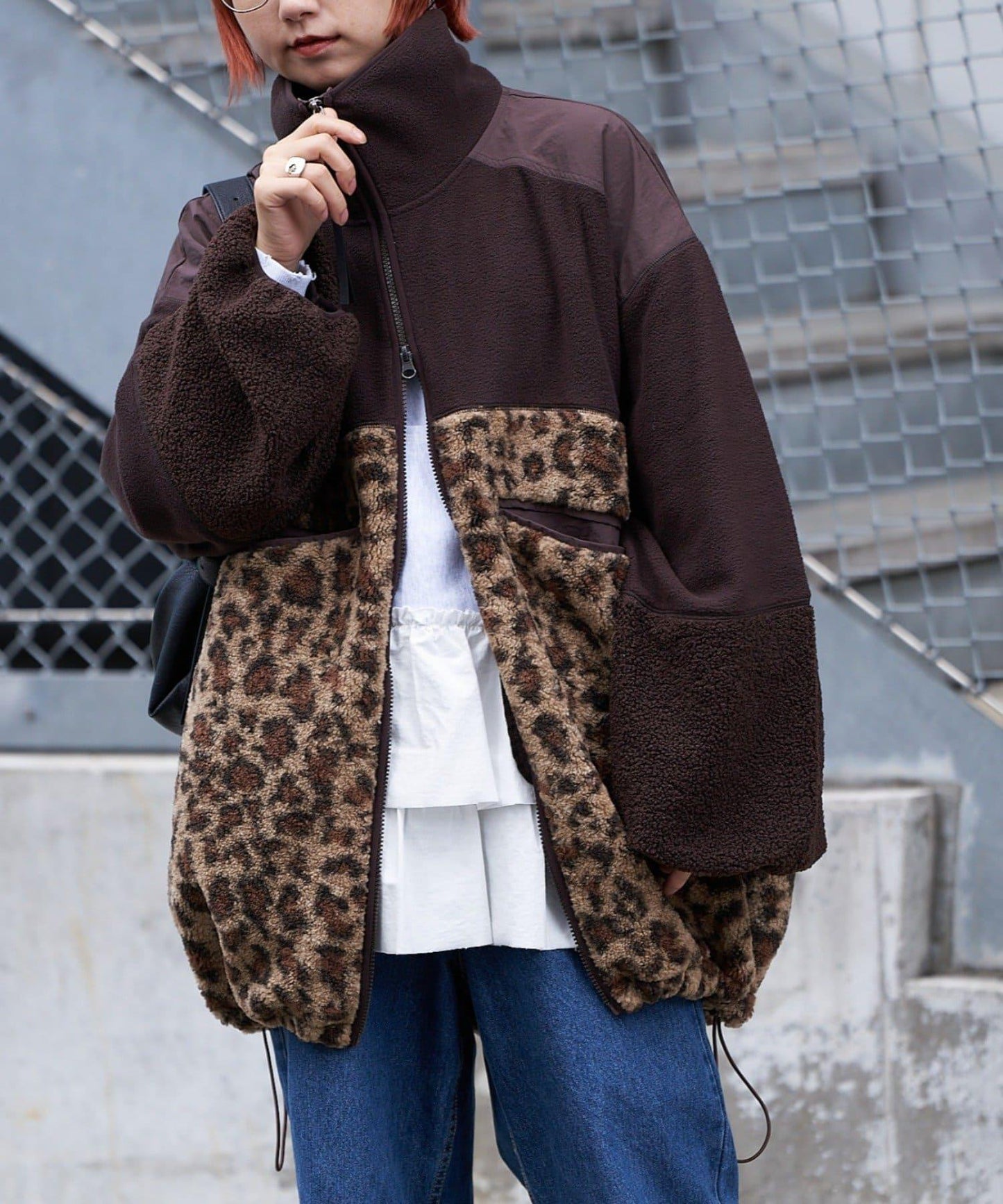 【etsinta/エシンタ】拼接羊羔絨寬鬆夾克