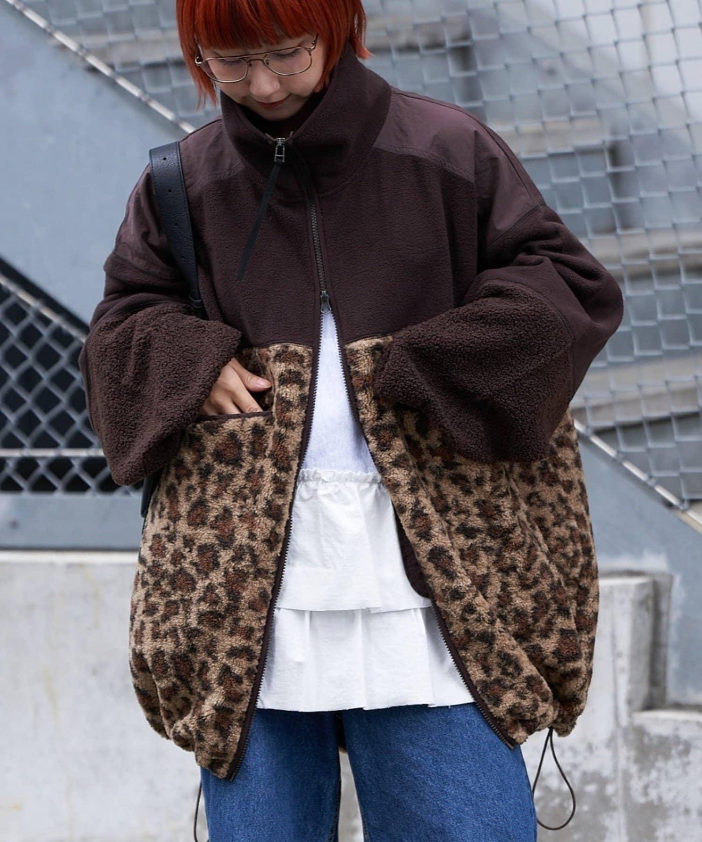 【etsinta/エシンタ】拼接羊羔絨寬鬆夾克