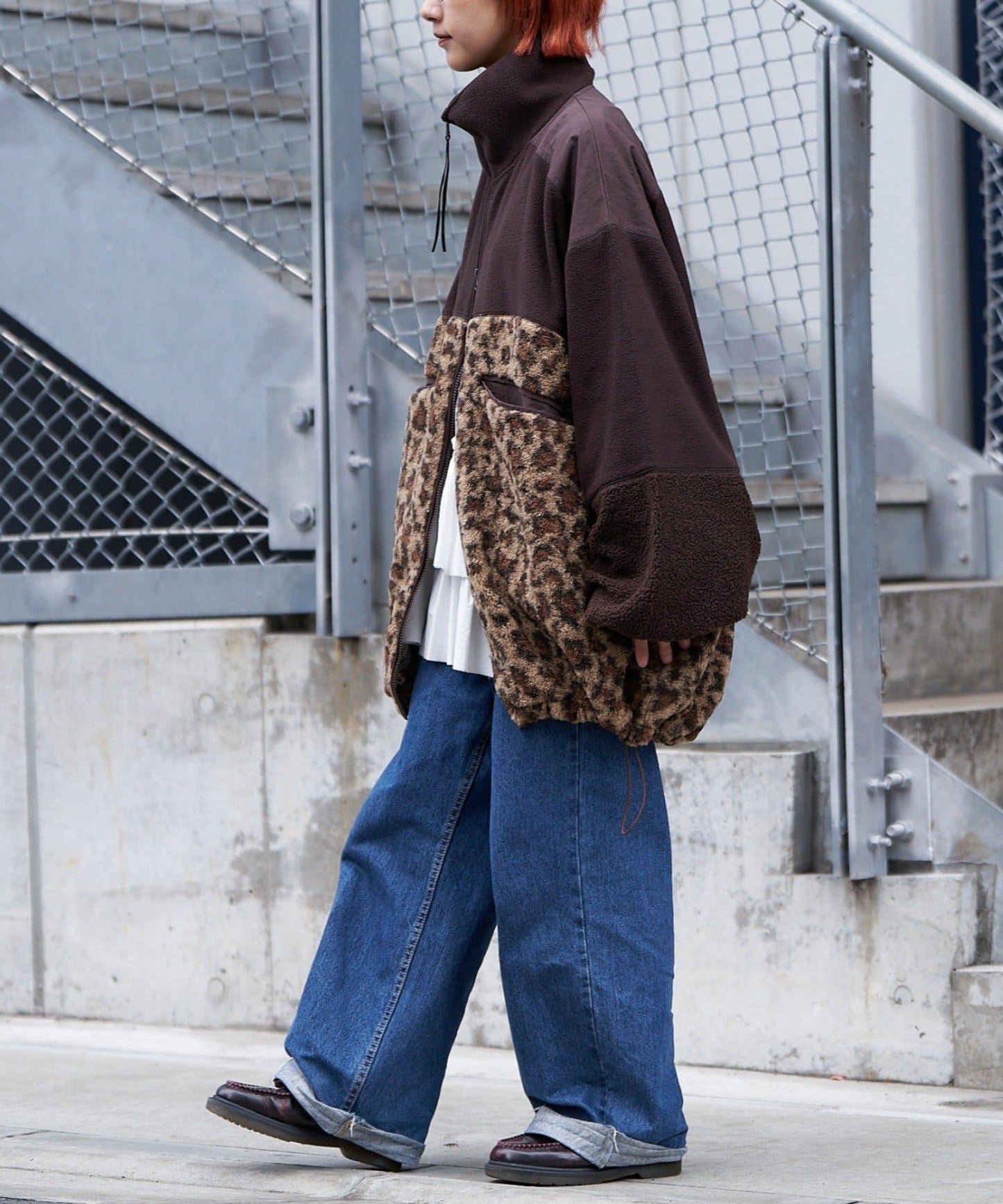 【etsinta/エシンタ】拼接羊羔絨寬鬆夾克