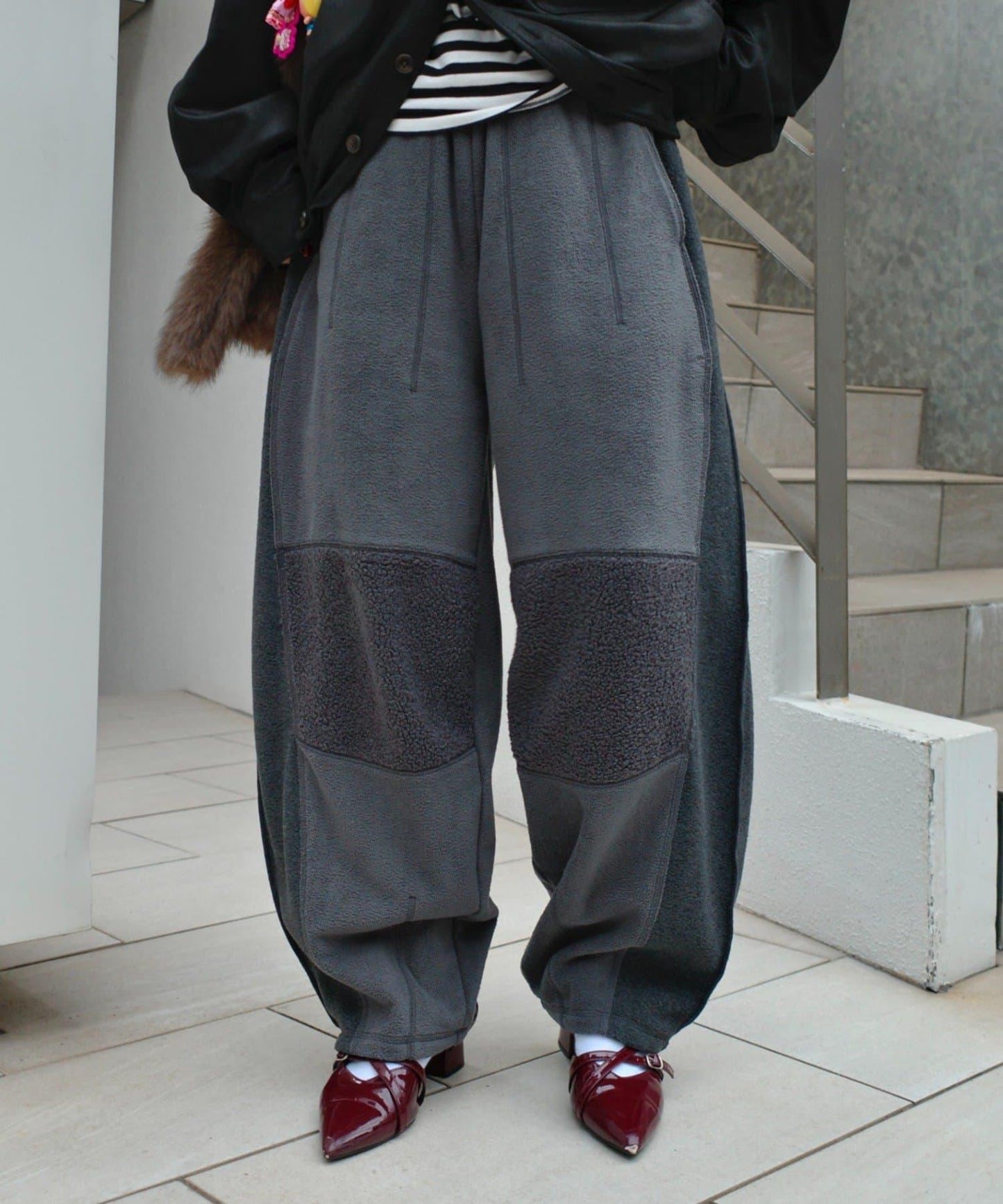 【etsinta/エシンタ】拼接羊羔絨休閒褲