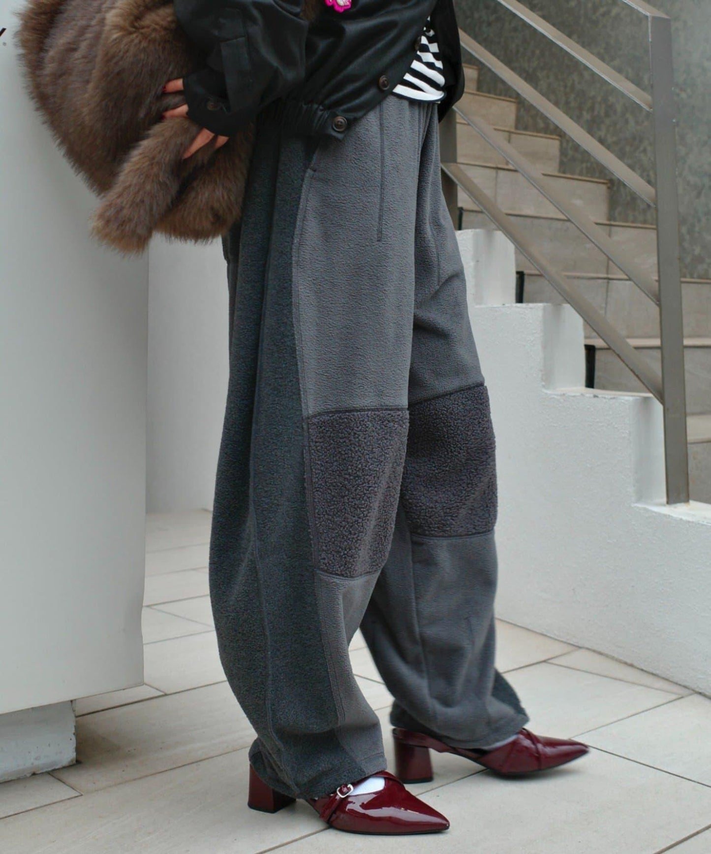 【etsinta/エシンタ】拼接羊羔絨休閒褲