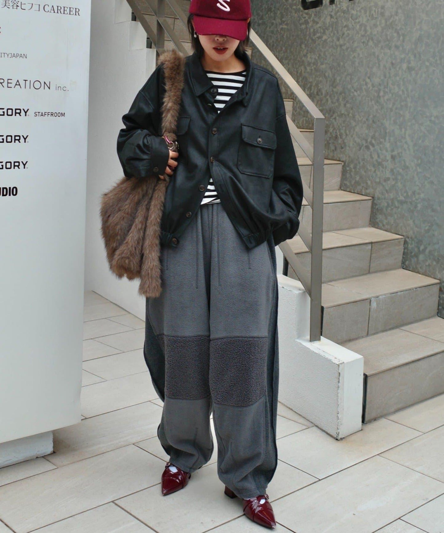 【etsinta/エシンタ】拼接羊羔絨休閒褲