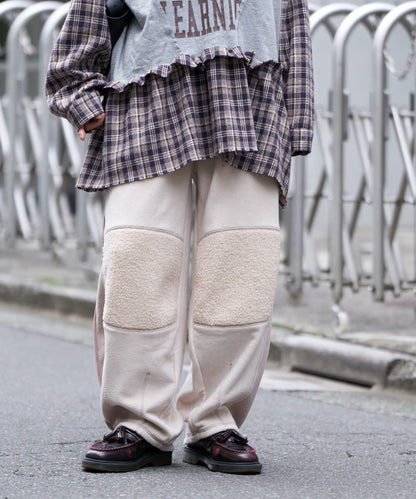 【etsinta/エシンタ】拼接羊羔絨休閒褲