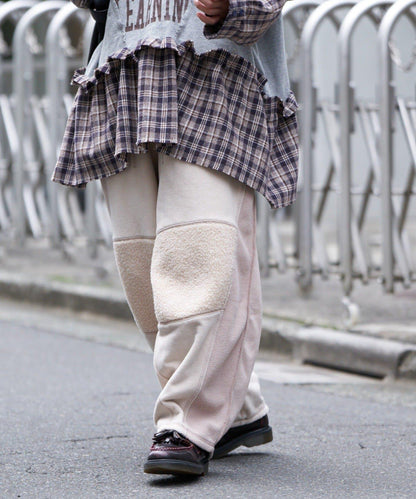 【etsinta/エシンタ】拼接羊羔絨休閒褲