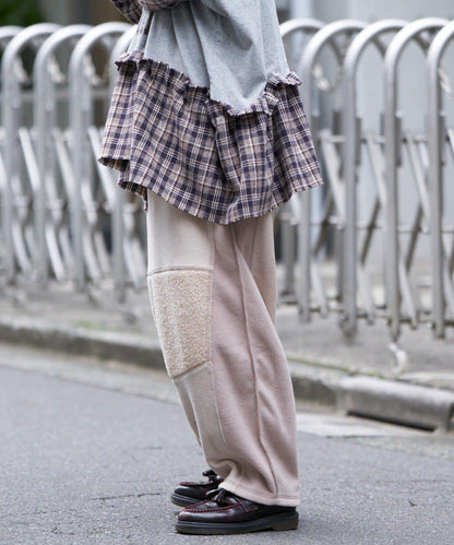 【etsinta/エシンタ】拼接羊羔絨休閒褲