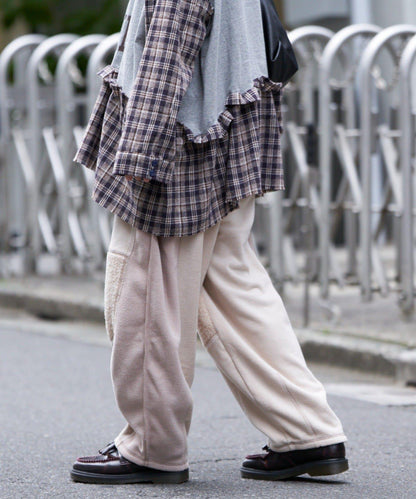 【etsinta/エシンタ】拼接羊羔絨休閒褲