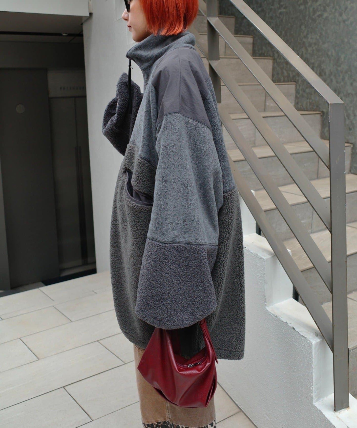 【etsinta/エシンタ】拼接羊羔絨寬鬆夾克