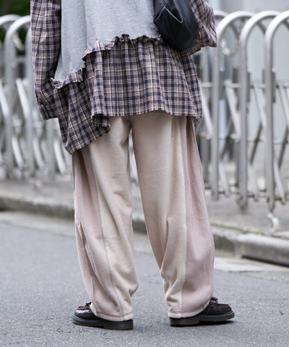 【etsinta/エシンタ】拼接羊羔絨休閒褲