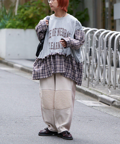 【etsinta/エシンタ】拼接羊羔絨休閒褲