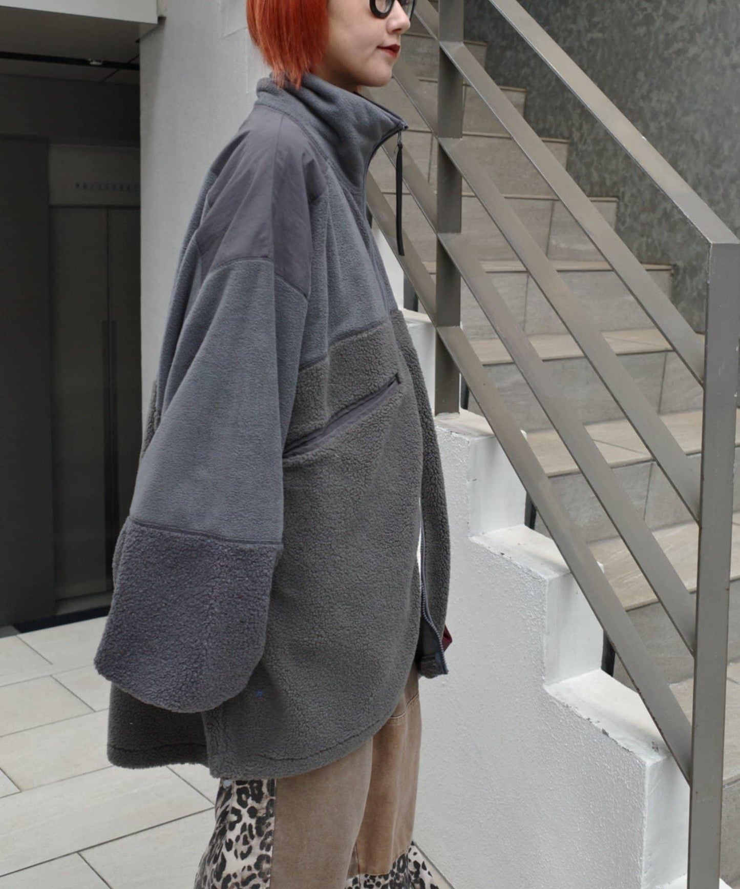 【etsinta/エシンタ】拼接羊羔絨寬鬆夾克