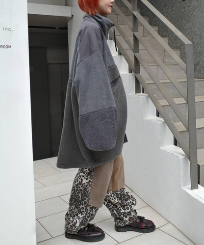 【etsinta/エシンタ】拼接羊羔絨寬鬆夾克