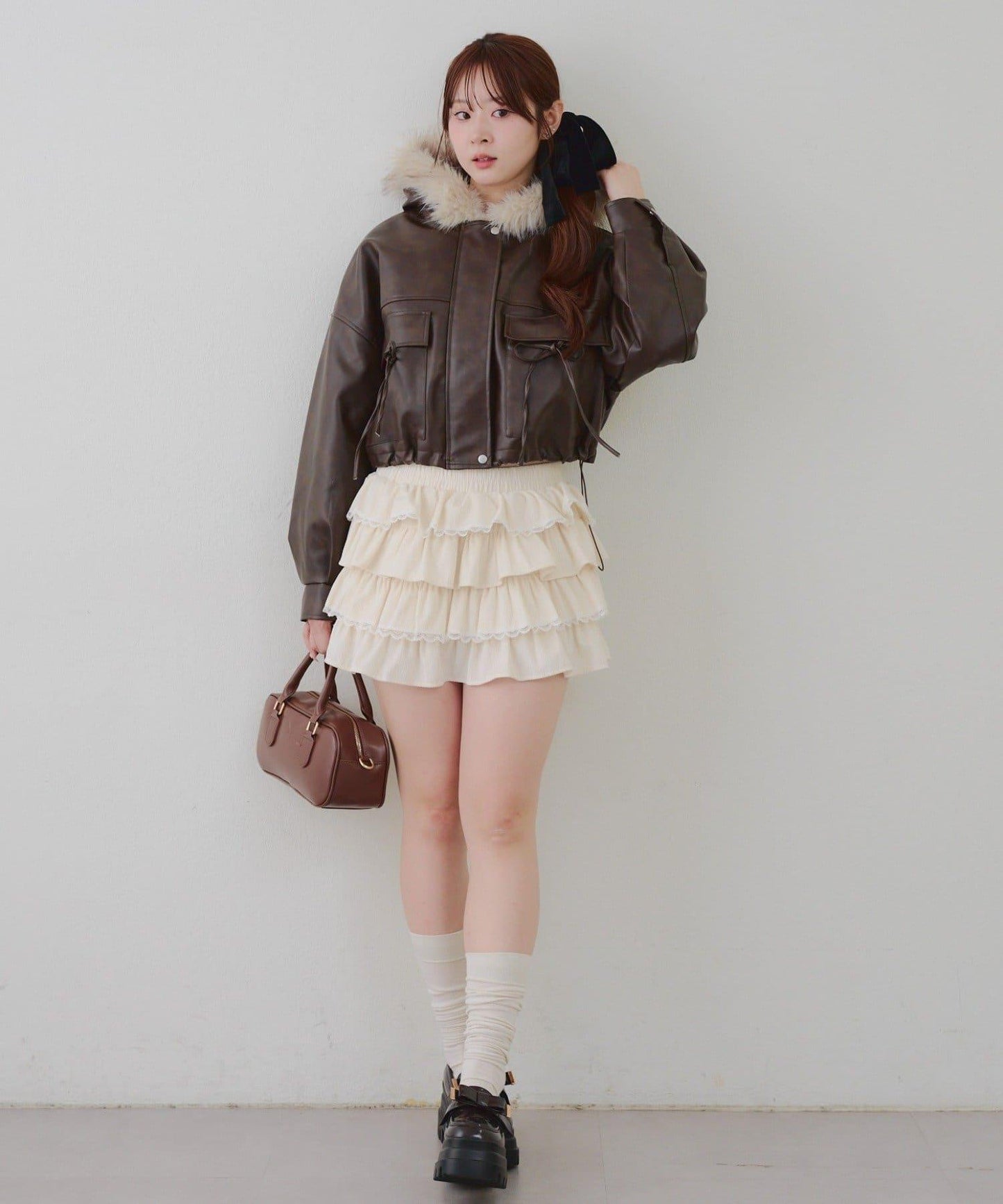 顯瘦造型最強外套【RMAF】連帽毛絨蝴蝶結飛行夾克