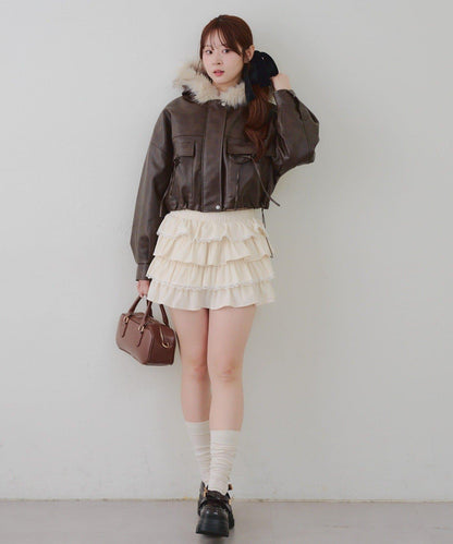 顯瘦造型最強外套【RMAF】連帽毛絨蝴蝶結飛行夾克