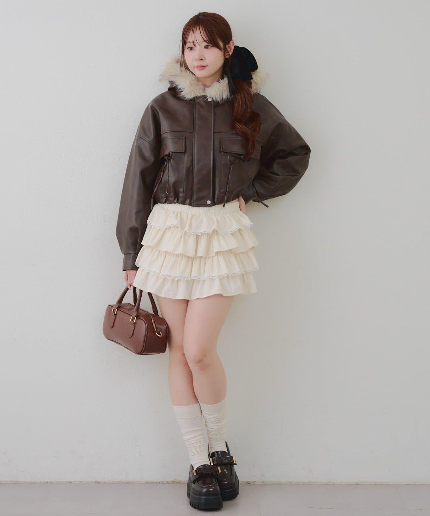 顯瘦造型最強外套【RMAF】連帽毛絨蝴蝶結飛行夾克