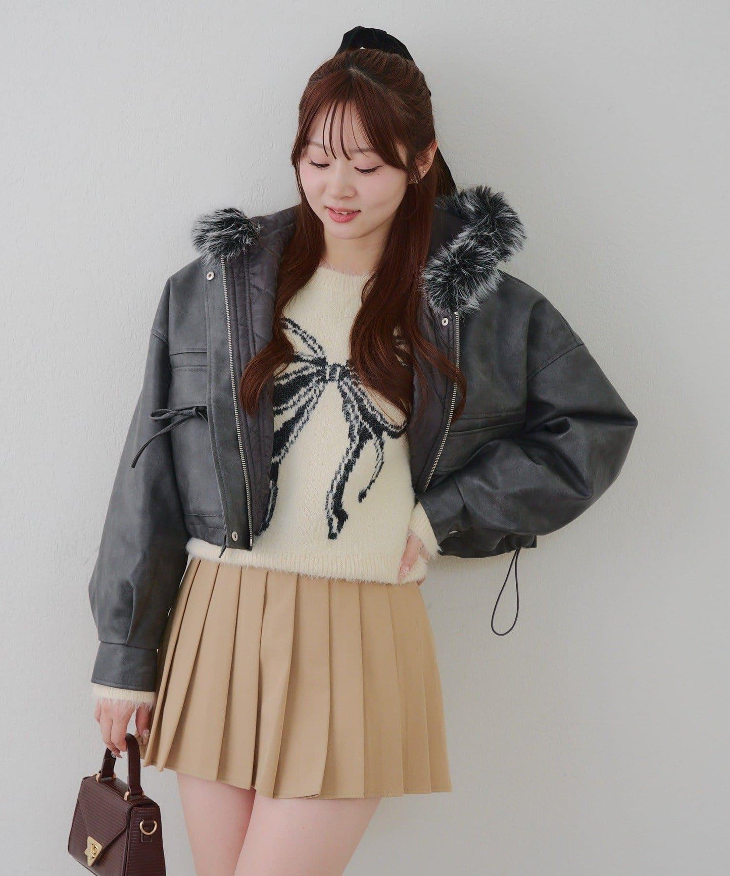 顯瘦造型最強外套【RMAF】連帽毛絨蝴蝶結飛行夾克