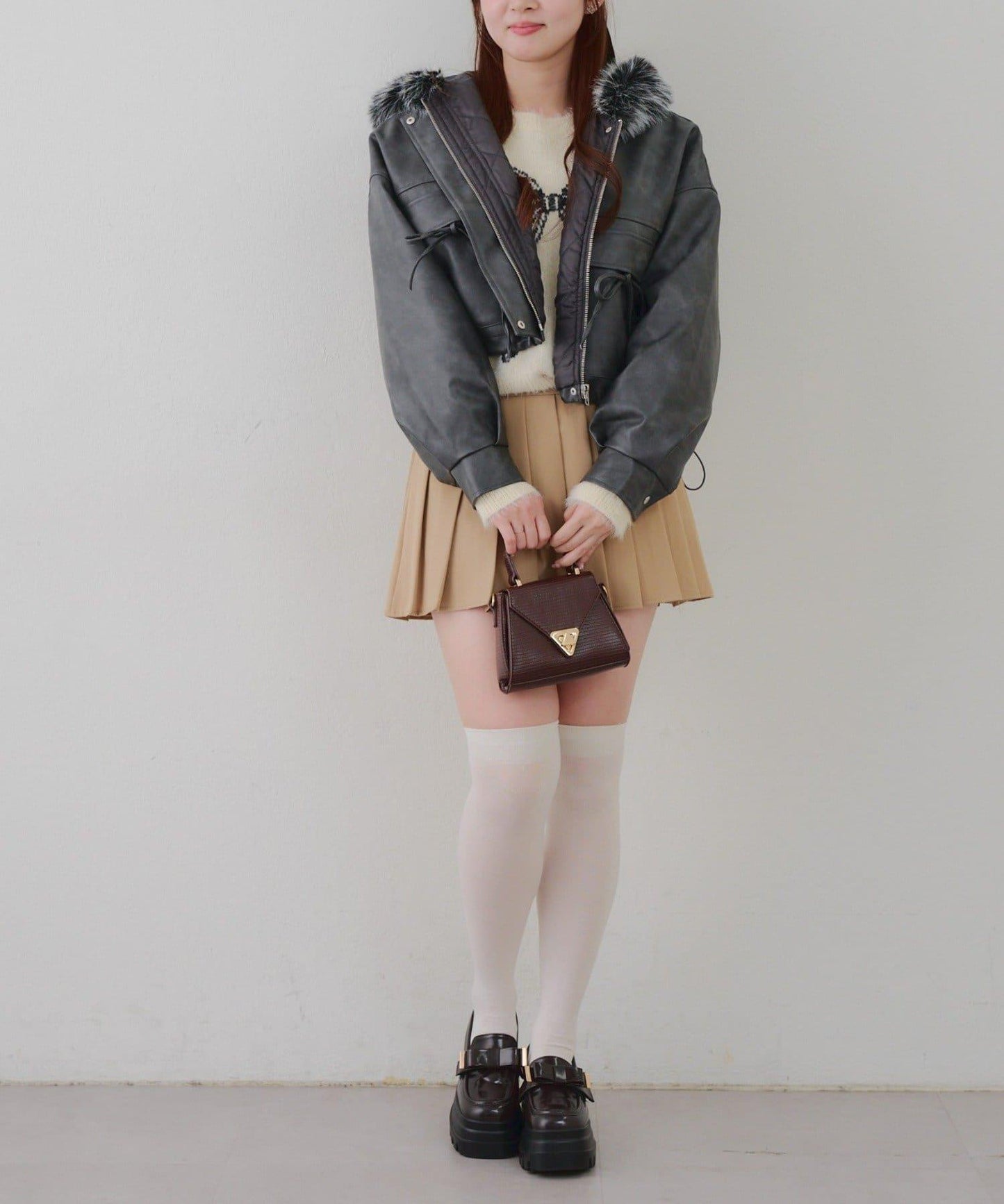 顯瘦造型最強外套【RMAF】連帽毛絨蝴蝶結飛行夾克