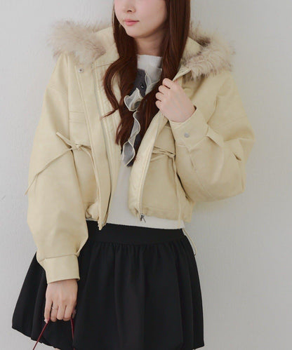 顯瘦造型最強外套【RMAF】連帽毛絨蝴蝶結飛行夾克