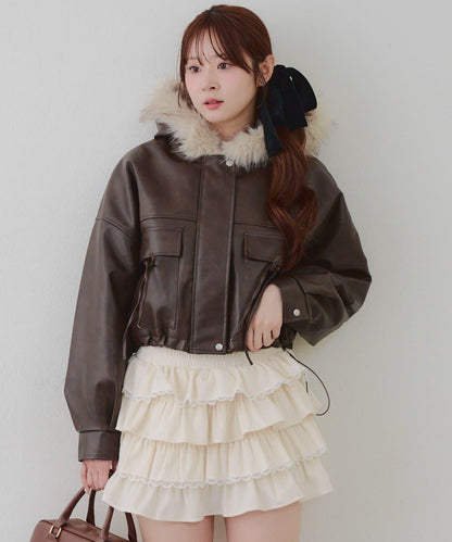 顯瘦造型最強外套【RMAF】連帽毛絨蝴蝶結飛行夾克