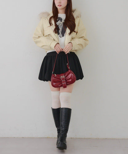 顯瘦造型最強外套【RMAF】連帽毛絨蝴蝶結飛行夾克