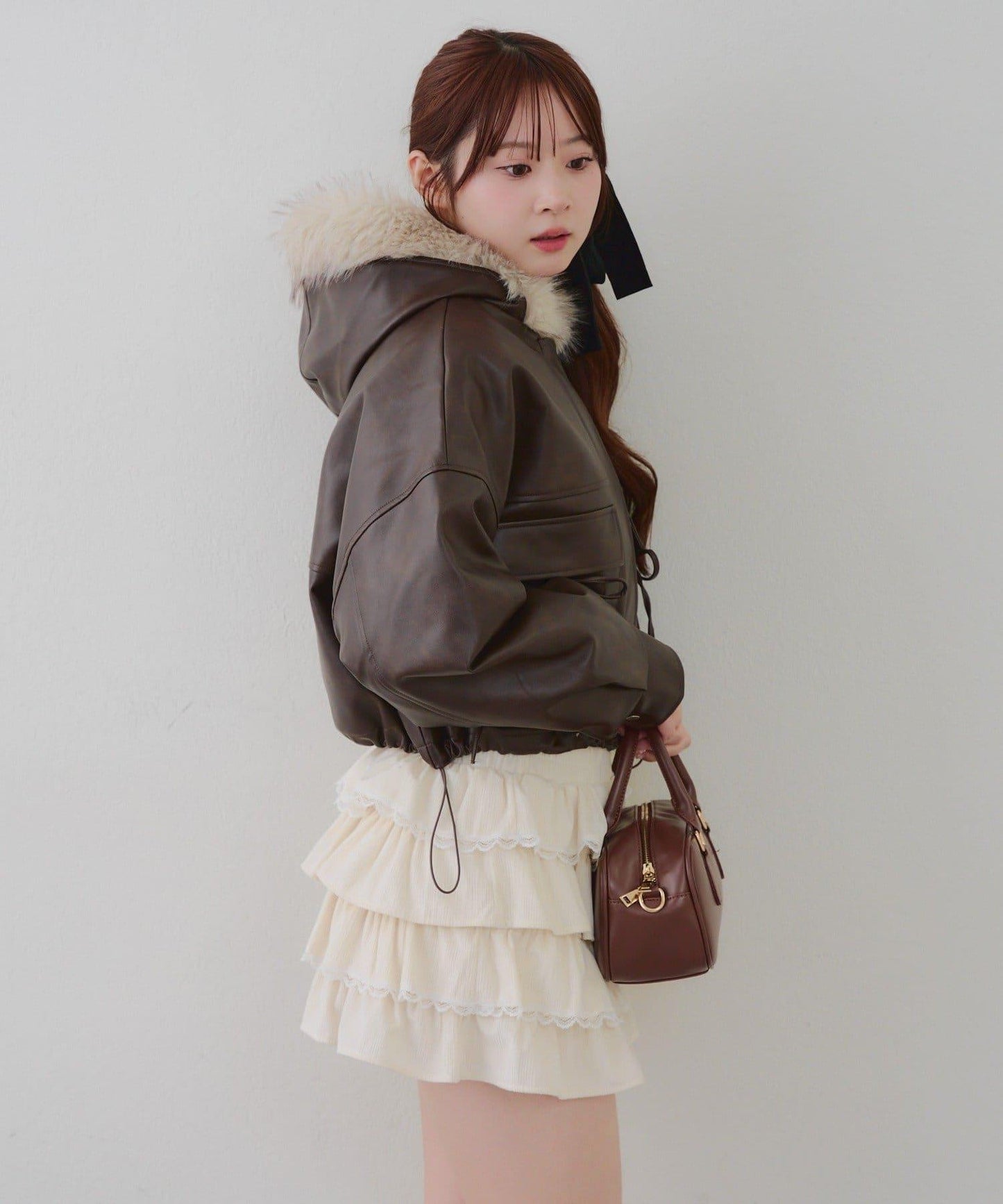 顯瘦造型最強外套【RMAF】連帽毛絨蝴蝶結飛行夾克