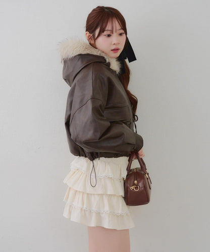 顯瘦造型最強外套【RMAF】連帽毛絨蝴蝶結飛行夾克