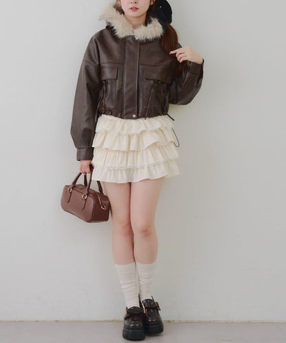 顯瘦造型最強外套【RMAF】連帽毛絨蝴蝶結飛行夾克