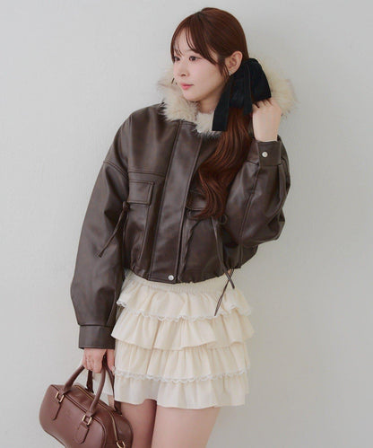 顯瘦造型最強外套【RMAF】連帽毛絨蝴蝶結飛行夾克